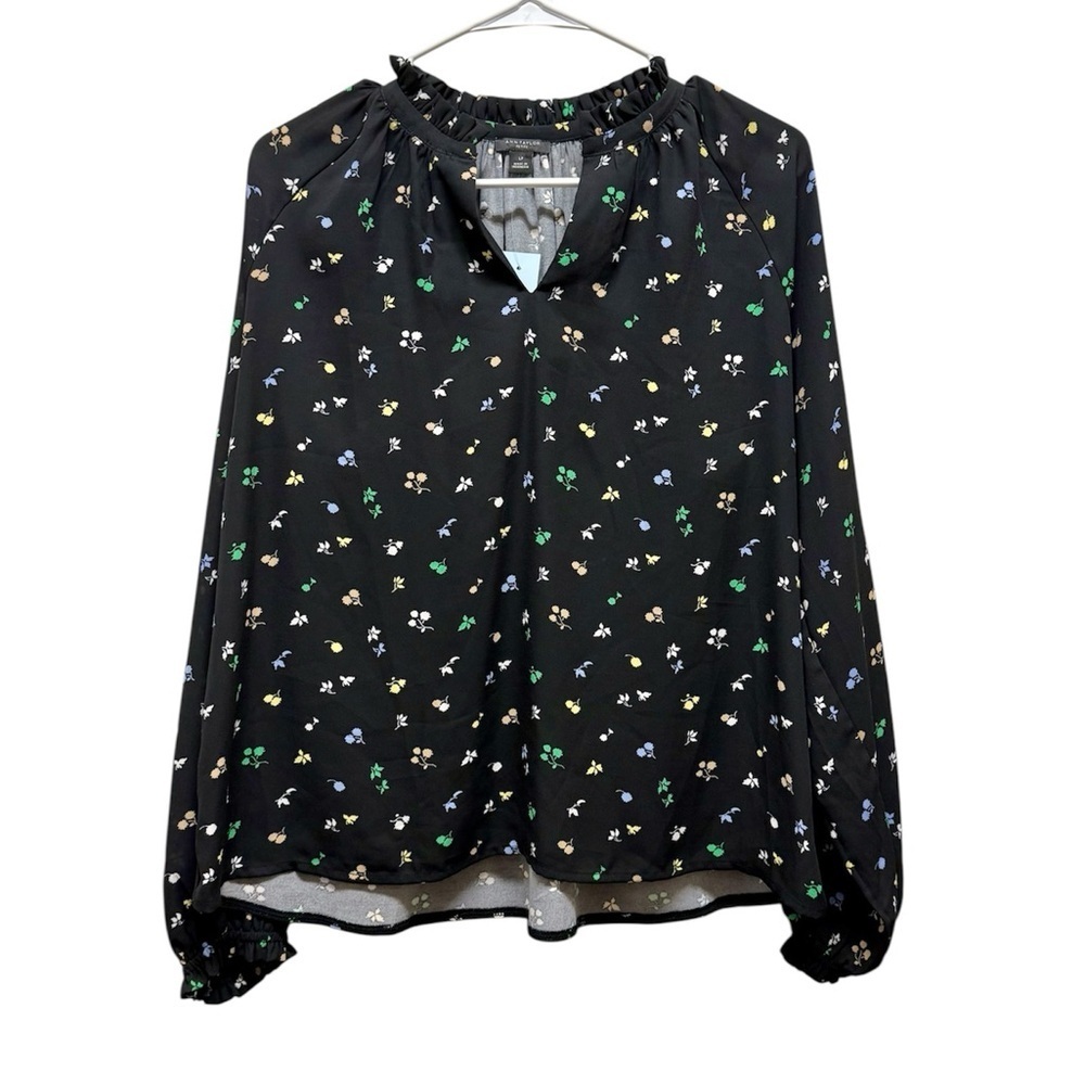 Ann Taylor - Black Multicolor Floral Long Sleeve Blouse NWT Size LP